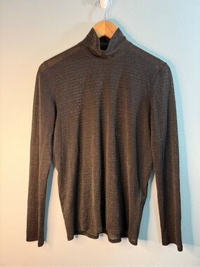 YEOHLEE New York Silk Metallic Black Turtleneck Top | S